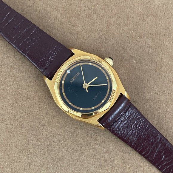 Vintage Austin Analog Quartz Diamond at 12 Gold Tone Brown Strap main image 6